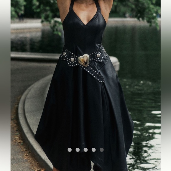 Anthropologie Pilcro sleeveless black faux leather corset midi dress size L - Picture 4 of 16